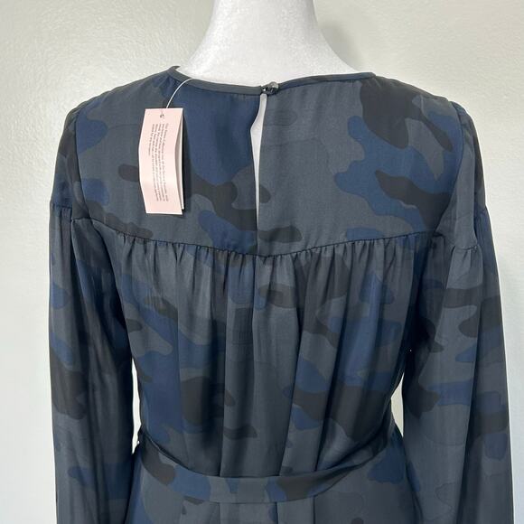 NWT Banana Republic Dress Navy Black Camo 2P Belt Sheer Flowy Long Sleeve Formal - Picture 5 of 13
